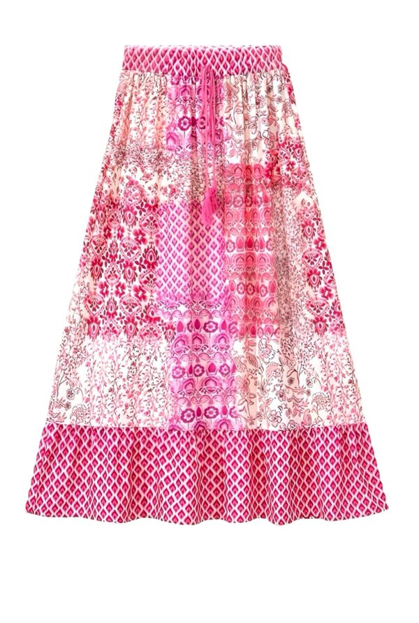 Pink boho tassel maxi skirt